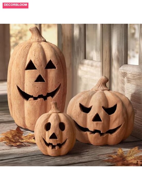 Other - Handmade Terracotta Pumpkin Jack O' Lantern Fall Decor Indoor Outdoor